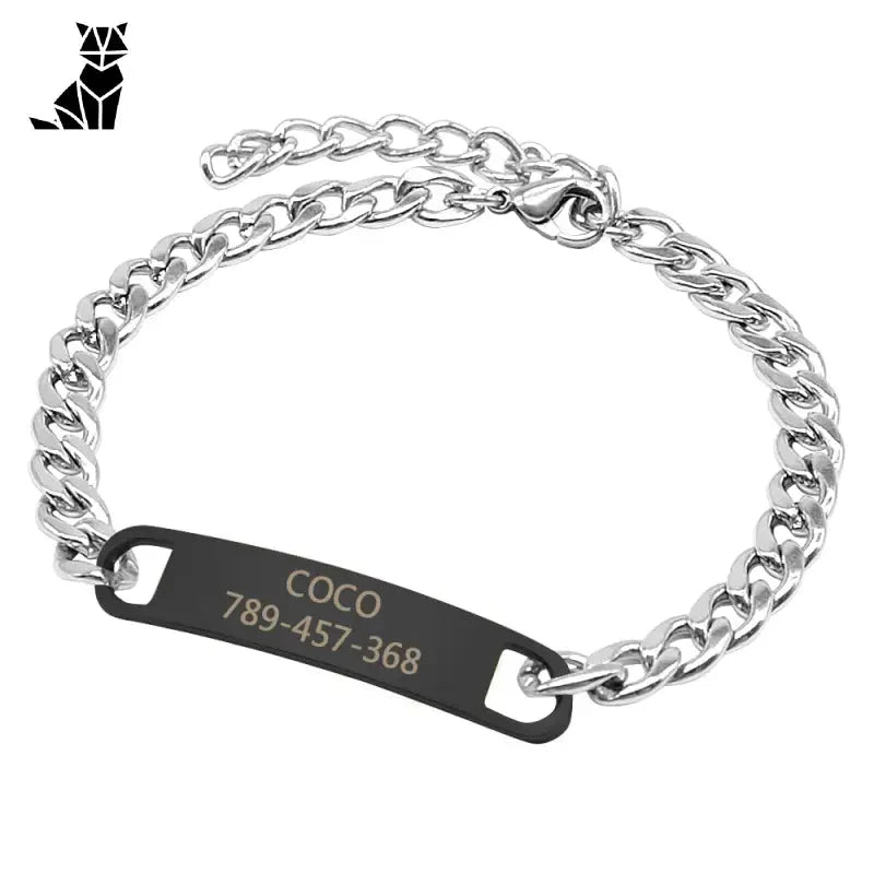 Bracelet personnalisé en acier inoxydable avec étiquette noire, idéal pour les chats et les petits chiens